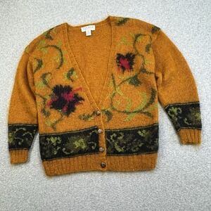 VTG 80s 90s Studio by Michelle Stuart Mohair Wool Cardigan Medium Floral Fuzzy